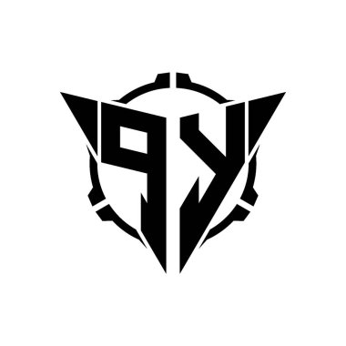 PY Oyun Logosu Geometrik modern Üçgen Yuvarlak Scope Sniper Taktik stili tasarımı izole arkaplan, minimal oyun logo tasarımı, keskin nişancı üçgen logosu logosu harfi.