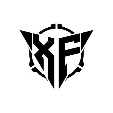 XF Oyun Logosu Geometrik modern Üçgen Yuvarlak Scope Sniper Taktik stili tasarımı izole arkaplan, minimal oyun logosu tasarımı, keskin nişancı üçgen logosu logosu harfi.