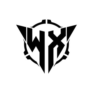 WX Oyun Logosu Geometrik modern Üçgen Yuvarlak Scope Sniper Taktik stili tasarımı izole arkaplan, minimal oyun logo tasarımı, keskin nişancı üçgen logosu logosu harfi.