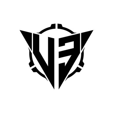 VE Oyun Logosu Geometrik modern Üçgen Yuvarlak Dürbünlü Keskin Nişancı Taktik Stili tasarımı izole arka plan, minimal oyun logosu tasarımı, keskin nişancı üçgen logosu logosu harfi.