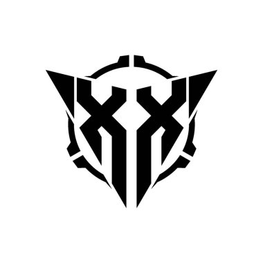 XX Oyun Logosu Geometrik modern Üçgen Yuvarlak Scope Sniper Taktik stili tasarımı izole arkaplan, minimal oyun logo tasarımı, keskin nişancı üçgen logosu logosu harfi.