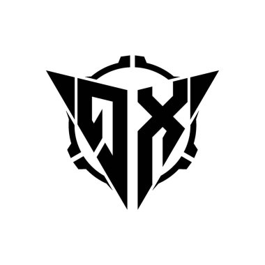 QX Oyun Logosu Geometrik modern Üçgen Yuvarlak Scope Sniper Taktik stili tasarımı izole arkaplan, minimal oyun logo tasarımı, keskin nişancı üçgen logosu logosu harfi.