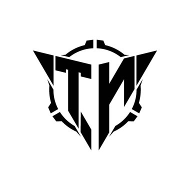 TN Oyun Logosu Geometrik modern Üçgen Yuvarlak Scope Sniper Taktik stili tasarımı izole arkaplan, minimal oyun logosu tasarımı, keskin nişancı üçgen logo logosu harfi.