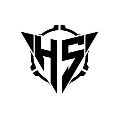 HS Oyun Logosu Geometrik modern Üçgen Yuvarlak Scope Sniper Taktik stili tasarımı izole arkaplan, minimalist oyun logosu tasarımı, keskin nişancı üçgen logosu logosu harfi.