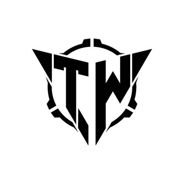 TW Oyun Logosu Geometrik modern Üçgen Yuvarlak Scope Sniper Taktik stili tasarımı izole arkaplan, minimal oyun logosu tasarımı, keskin nişancı üçgen logosu logosu harfi.
