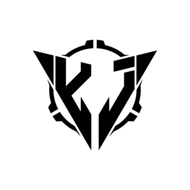 YJ Oyun Logosu Geometrik modern Üçgen Yuvarlak Scope Sniper Taktik stili tasarımı izole arkaplan, minimal oyun logosu tasarımı, keskin nişancı üçgen logosu logosu harfi.
