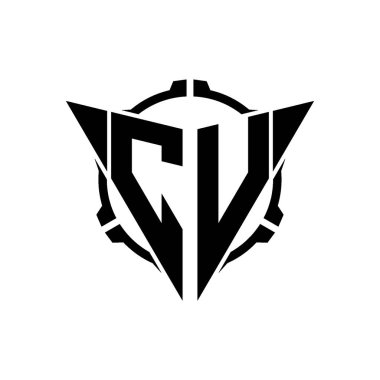 CV Oyun Logosu Geometrik modern Üçgen Yuvarlak Scope Sniper Taktik stili tasarımı izole arkaplan, minimal oyun logo tasarımı, keskin nişancı üçgen logosu logosu harfi.