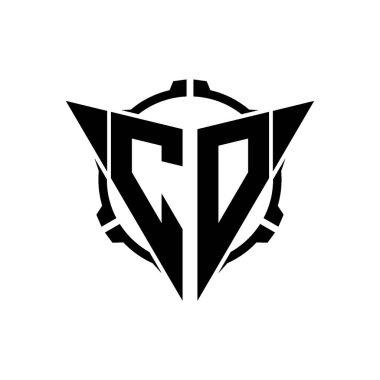 CO Oyun Logosu Geometrik modern Üçgen Yuvarlak Scope Sniper Taktik stili tasarımı izole arkaplan, minimal oyun logosu tasarımı, keskin nişancı üçgen logosu logosu harfi.