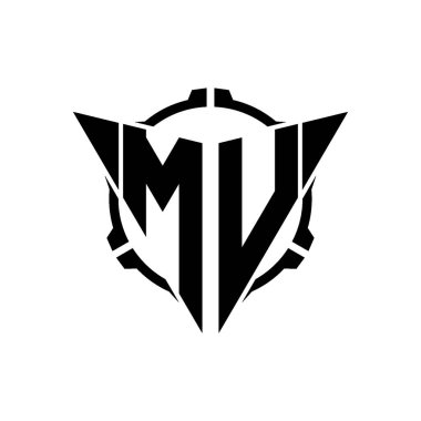 MV Oyun Logosu Geometrik modern Üçgen Yuvarlak Scope Sniper Taktik stili tasarımı izole arkaplan, minimal oyun logosu tasarımı, keskin nişancı üçgen logo logosu harfi.
