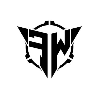 FW Oyun Logosu Geometrik modern Üçgen Yuvarlak Scope Sniper Taktik stili tasarımı izole arkaplan, minimal oyun logo tasarımı, keskin nişancı üçgen logosu logosu harfi.