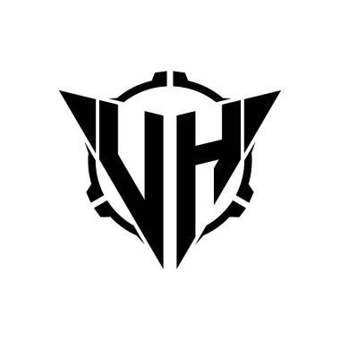 VH Oyun Logosu Geometrik modern Üçgen Yuvarlak Scope Sniper Taktik stili tasarımı izole arkaplan, minimal oyun logosu tasarımı, keskin nişancı üçgen logo logosu harfi.
