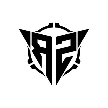 RZ Oyun Logosu Geometrik modern Üçgen Yuvarlak Scope Sniper Taktik stili tasarımı izole arkaplan, minimal oyun logosu tasarımı, keskin nişancı üçgen logo logosu harfi.