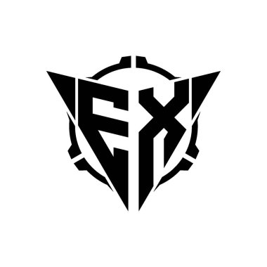 EX Oyun Logosu Geometrik modern Üçgen Yuvarlak Scope Sniper Taktik stili tasarımı izole arkaplan, minimal oyun logosu tasarımı, keskin nişancı üçgen logosu logosu harfi.