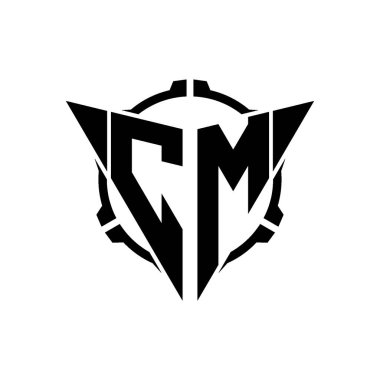 CM Oyun Logosu Geometrik modern Üçgen Yuvarlak Scope Sniper Taktik stili tasarımı izole arkaplan, minimal oyun logosu tasarımı, keskin nişancı üçgen logo logosu harfi.