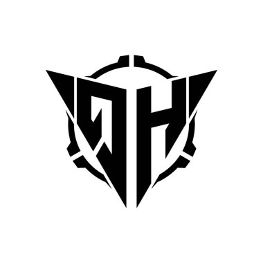 QH Oyun Logosu Geometrik modern Üçgen Yuvarlak Scope Sniper Taktik stili tasarımı izole arkaplan, minimal oyun logo tasarımı, keskin nişancı üçgen logosu logosu harfi.