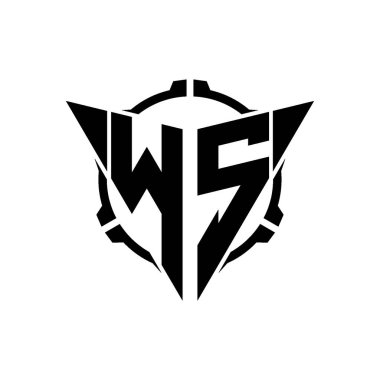WS Oyun Logosu Geometrik modern Üçgen Yuvarlak Scope Sniper Taktik stili tasarımı izole arkaplan, minimal oyun logo tasarımı, keskin nişancı üçgen logosu logosu harfi.