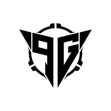 PG Oyun Logosu Geometrik Modern Üçgen Yuvarlak Scope Sniper Taktik Stil Tasarımı izole arkaplan, minimal oyun logo tasarımı, keskin nişancı üçgen logo harfi.