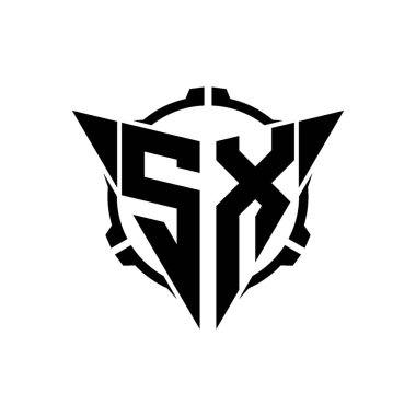 SX Oyun Logosu Geometrik modern Üçgen Yuvarlak Scope Sniper Taktik stili tasarımı izole arkaplan, minimal oyun logo tasarımı, keskin nişancı üçgen logosu logosu harfi.