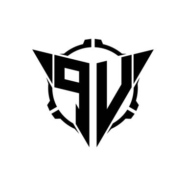 PV Oyun Logosu Geometrik modern Üçgen Yuvarlak Scope Sniper Taktik stili tasarımı izole arkaplan, minimal oyun logosu tasarımı, keskin nişancı üçgen logosu logosu harfi.
