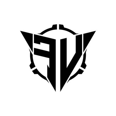 FV Oyun Logosu Geometrik modern Üçgen Yuvarlak Scope Sniper Taktik stili tasarımı izole arkaplan, minimalist oyun logosu tasarımı, keskin nişancı üçgen logosu logosu harfi.