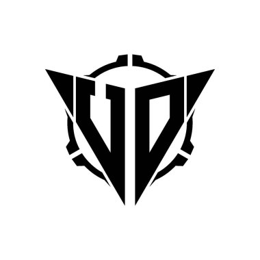 UO Oyun Logosu Geometrik modern Üçgen Yuvarlak Scope Sniper Taktik stili tasarımı izole arkaplan, minimal oyun logo tasarımı, keskin nişancı üçgen logosu logosu harfi.