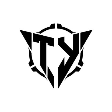 TY Oyun Logosu Geometrik modern Üçgen Yuvarlak Dürbünlü Keskin Nişancı Taktik Stili tasarımı izole arkaplan, minimal oyun logosu tasarımı, keskin nişancı üçgen logosu logosu.