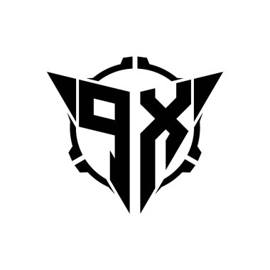 PX Oyun Logosu Geometrik modern Üçgen Yuvarlak Scope Sniper Taktik stili tasarımı izole arkaplan, minimal oyun logo tasarımı, keskin nişancı üçgen logosu logosu harfi.