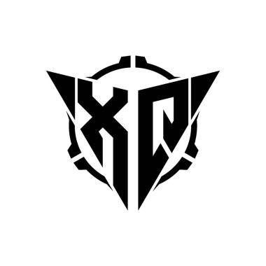 XQ Oyun Logosu Geometrik modern Üçgen Yuvarlak Scope Sniper Taktik stili tasarımı izole arkaplan, minimal oyun logosu tasarımı, keskin nişancı üçgen logosu logosu harfi.