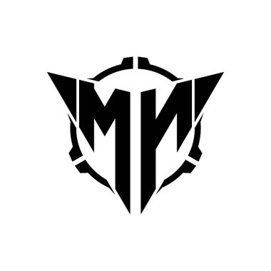 MN Oyun Logosu Geometrik modern Üçgen Yuvarlak Scope Sniper Taktik stili tasarımı izole arkaplan, minimal oyun logo tasarımı, keskin nişancı üçgen logosu logosu harfi.