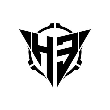 HE Oyun Logosu Geometrik modern Üçgen Yuvarlak Dürbünlü Keskin Nişancı Taktik Stili tasarımı izole arkaplan, minimal oyun logosu tasarımı, keskin nişancı üçgen logosu logosu.