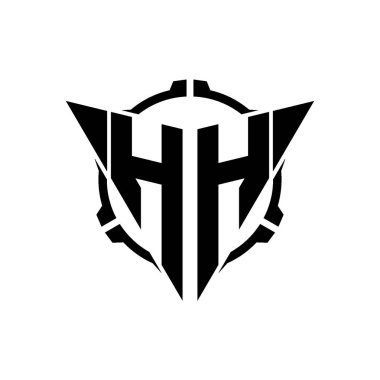 HH Oyun Logosu Geometrik modern Üçgen Yuvarlak Scope Sniper Taktik stili tasarımı izole arkaplan, minimalist oyun logosu tasarımı, keskin nişancı üçgen logosu logosu harfi.