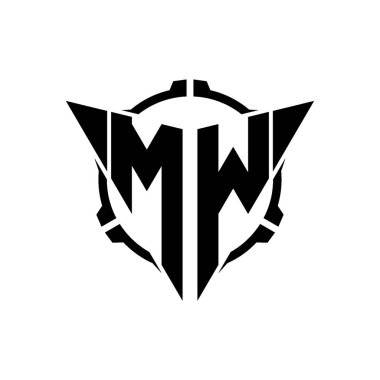 MW Oyun Logosu Geometrik modern Üçgen Yuvarlak Scope Sniper Taktik stili tasarımı izole arkaplan, minimal oyun logo tasarımı, keskin nişancı üçgen logosu logosu harfi.