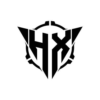 HX Oyun Logosu Geometrik modern Üçgen Yuvarlak Scope Sniper Taktik stili tasarımı izole arkaplan, minimal oyun logosu tasarımı, keskin nişancı üçgen logosu logosu harfi.