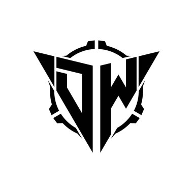 DW Oyun Logosu Geometrik Modern Üçgen Yuvarlak Scope Sniper Taktik Stil Tasarımı izole arkaplan, minimal oyun logo tasarımı, keskin nişancı üçgen logo harfi.