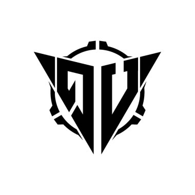 QU Oyun Logosu Geometrik modern Üçgen Yuvarlak Scope Sniper Taktik stili tasarımı izole arkaplan, minimal oyun logosu tasarımı, keskin nişancı üçgen logosu logosu harfi.