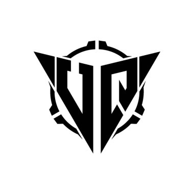 UQ Oyun Logosu Geometrik modern Üçgen Yuvarlak Scope Sniper Taktik stili tasarımı izole arkaplan, minimal oyun logosu tasarımı, keskin nişancı üçgen logosu logosu harfi.
