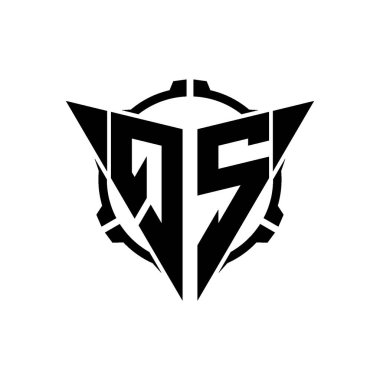 QS Oyun Logosu Geometrik modern Üçgen Yuvarlak Scope Sniper Taktik stili tasarımı izole arkaplan, minimal oyun logo tasarımı, keskin nişancı üçgen logosu logosu harfi.