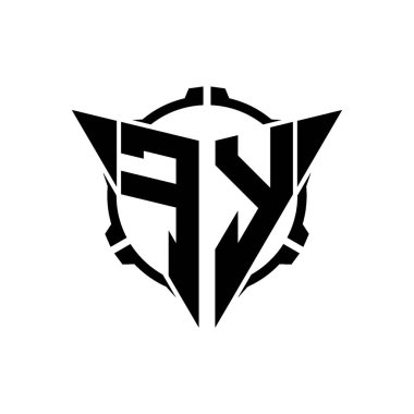 FY Oyun Logosu Geometrik modern Üçgen Yuvarlak Scope Sniper Taktik stili tasarımı izole arkaplan, miniminalist oyun logo tasarımı, keskin nişancı üçgen logo harfi.