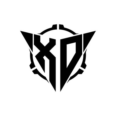 XO Oyun Logosu Geometrik modern Üçgen Yuvarlak Scope Sniper Taktik stili tasarımı izole arkaplan, minimal oyun logo tasarımı, keskin nişancı üçgen logosu logosu harfi.