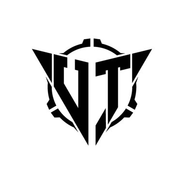 UT Oyun Logosu Geometrik modern Üçgen Yuvarlak Scope Sniper Taktik stili tasarımı izole arkaplan, minimal oyun logo tasarımı, keskin nişancı üçgen logosu logosu harfi.