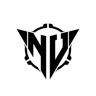 NU Oyun Logosu Geometrik modern Üçgen Yuvarlak Scope Sniper Taktik stili tasarımı izole arkaplan, minimal oyun logosu tasarımı, keskin nişancı üçgen logosu logosu harfi.