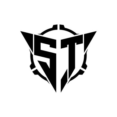 ST Oyun Logosu Geometrik Modern Üçgen Yuvarlak Dürbünlü Keskin Nişancı Taktik Stili Tasarımı izole arka plan, minimal oyun logosu tasarımı, keskin nişancı üçgen logosu logosu harfi.