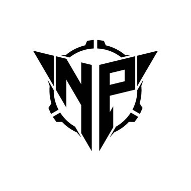 NP Oyun Logosu Geometrik modern Üçgen Yuvarlak Scope Sniper Taktik stili tasarımı izole arkaplan, minimal oyun logosu tasarımı, keskin nişancı üçgen logosu logosu harfi.