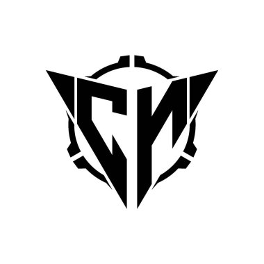 CN Oyun Logosu Geometrik modern Üçgen Yuvarlak Scope Sniper Taktik stili tasarımı izole arkaplan, miniminalist oyun logo tasarımı, keskin nişancı üçgen logo harfi.