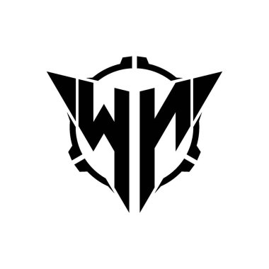 WN Oyun Logosu Geometrik modern Üçgen Yuvarlak Dürbünlü Keskin Nişancı Taktik Stili Tasarımı izole arka plan, minimal oyun logosu tasarımı, keskin nişancı üçgen logosu logosu harfi.