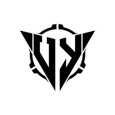 UY Oyun Logosu Geometrik modern Üçgen Yuvarlak Scope Sniper Taktik stili tasarımı izole arkaplan, minimal oyun logo tasarımı, keskin nişancı üçgen logosu logosu harfi.