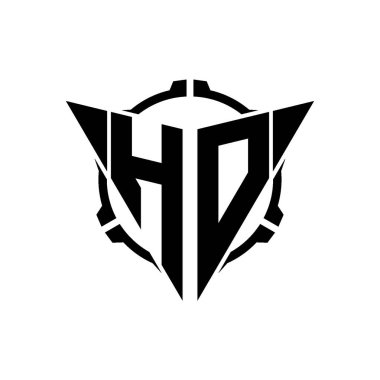 HO Oyun Logosu Geometrik Modern Üçgen Yuvarlak Skop Keskin Nişancı Taktik Stili tasarımı izole arkaplan, minimal oyun logo tasarımı, keskin nişancı üçgen logosu logosu harfi.