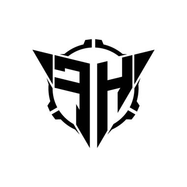 FH Oyun Logosu Geometrik modern Üçgen Yuvarlak Scope Sniper Taktik stili tasarımı izole arkaplan, minimal oyun logosu tasarımı, keskin nişancı üçgen logosu logosu harfi.