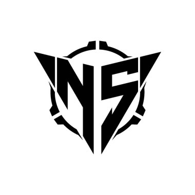 NS Oyun Logosu Geometrik modern Üçgen Yuvarlak Scope Sniper Taktik stili tasarımı izole arkaplan, minimal oyun logosu tasarımı, keskin nişancı üçgen logosu logosu harfi.
