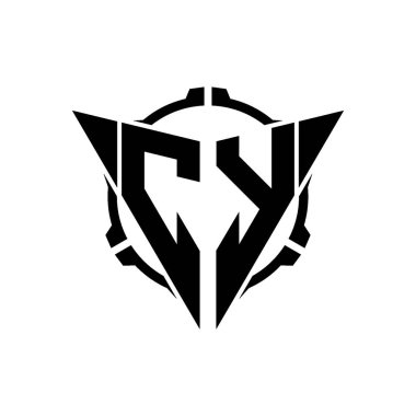 CY Oyun Logosu Geometrik modern Üçgen Yuvarlak Scope Sniper Taktik stili tasarımı izole arkaplan, miniminalist oyun logo tasarımı, keskin nişancı üçgen logo harfi.